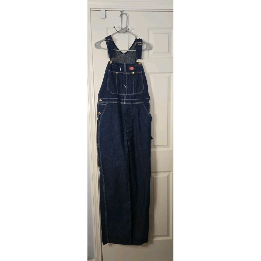Dickies Bib Overalls Indigo Rigid Denim Blue Pockets Workwear Mens 34 X 34